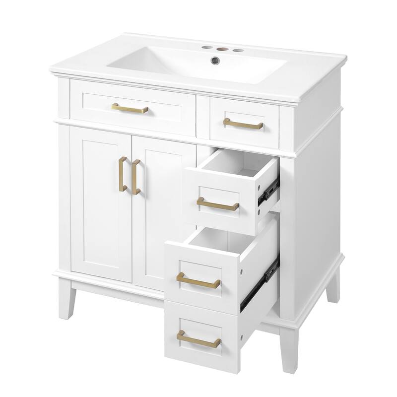30" Bathroom Vanity with Ceramic Sink, Modern Storage Cabinet with Soft-Close Doors, Deep Drawer & Standard Drawer