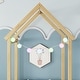 preview thumbnail 4 of 9, Natural Twin Size Pine Wood Roof-framed Headboard Floor Bed with Headboard Guardrails, without Slats