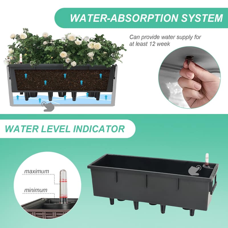 Aoodor 4Pcs 19.5" Rectangular Window/Railing Planter Box, Self Watering Planter for Balcony Porch Fence Patio - 19.5''×7.2''