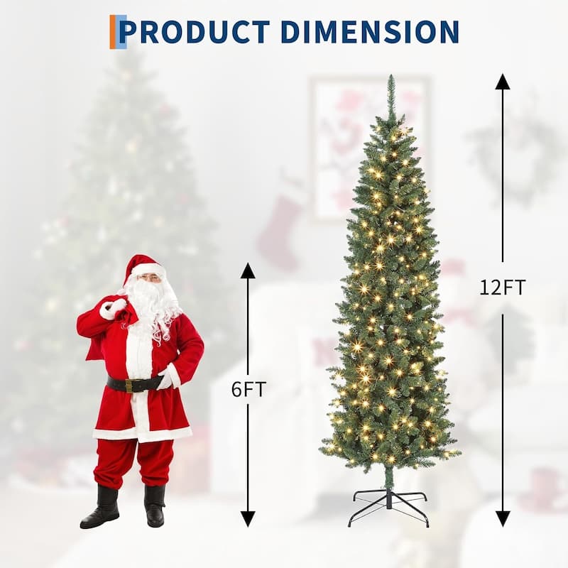 Prelit Pencil Artificial Christmas Tree, Xmas Decoration for Home Party - N/A