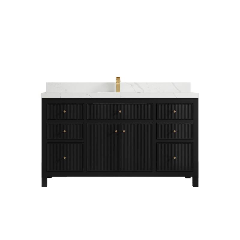 Willow Collections 60 in W x 22 in D Sonoma Free Standing Reeded Single Sink Bathroom Vanity with Countertop - 2" Calacatta Laza - Black