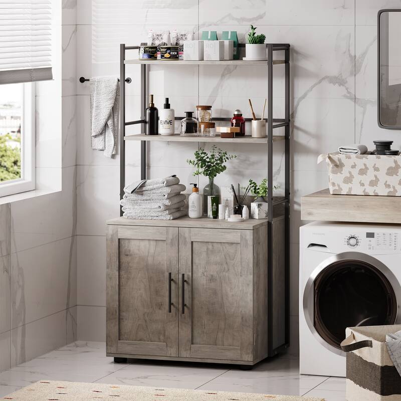 2-in-1 Hidden Cat Litter Box with 3 Shelves and Door