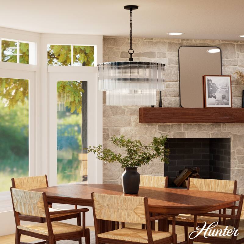 Hunter + Jasmine Roth Ontario Ribbed Glass Pendant Chandelier - Foyer, Dining Room, Kitchen Table or Island - Transitional, Glam