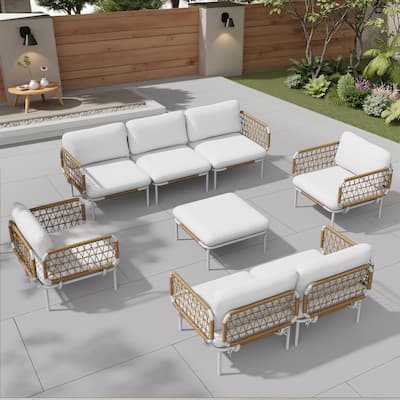 Pellebant Outdoor Patio Aluminum PE Rattan Sectional Sofa Conversation Seating Set with Cushions