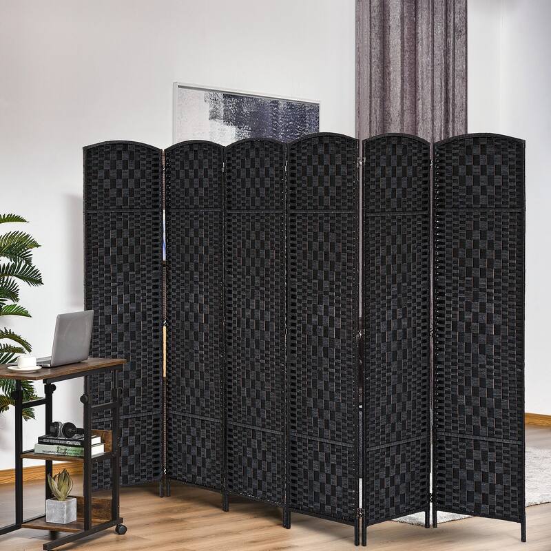 6' Tall Wicker Weave 6 Panel Room Divider Privacy Screen - Black - 6
