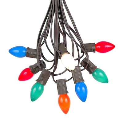 25 Foot C7 Ceramic Christmas Light Set, Hanging String Lights, Brown Wire