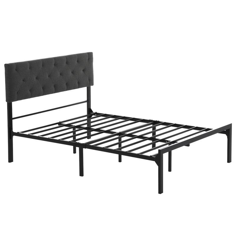 Metal Platform Bed Frame with Diamond Stitched Square Headboard - Black - Full