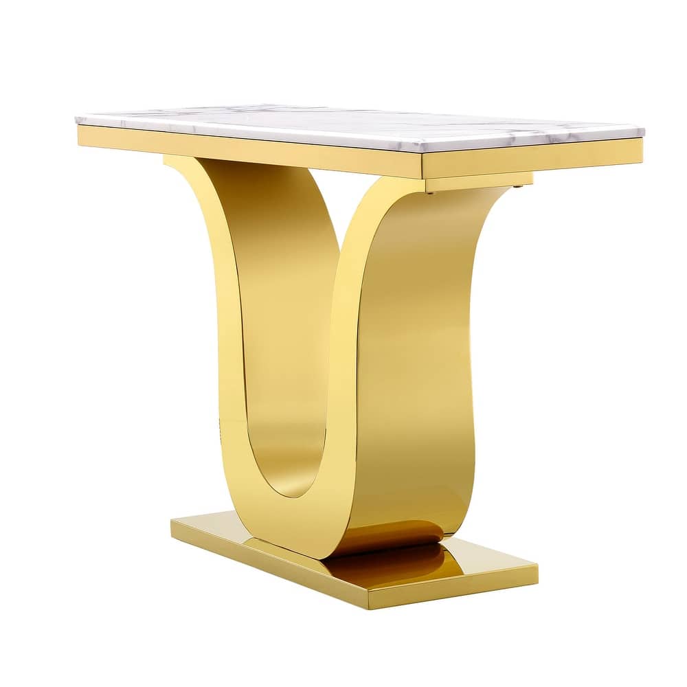 White EntrywayTable with gold polished stainless steel U Base and Gloss texture top - 2048 gold