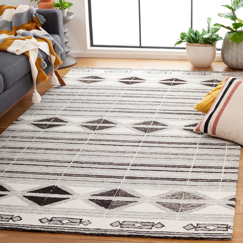 SAFAVIEH Handmade Ebony Houkje Modern Wool Rug - 8' x 10' - Ivory/Grey