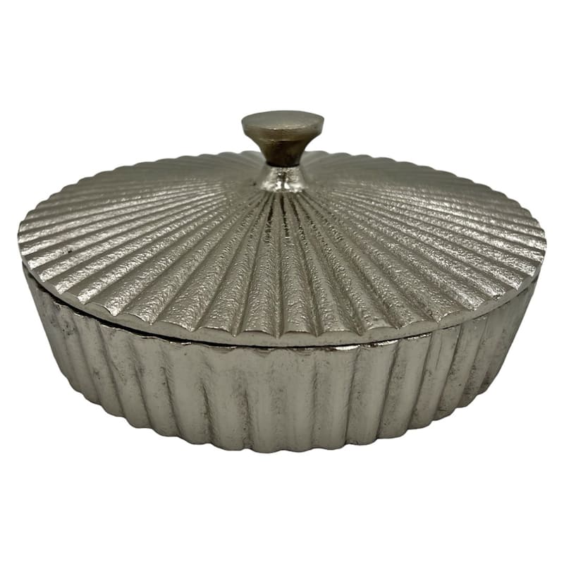 8 Inch Wide Decorative Handmade Aluminum Round Bowl with Cap - 8 x 8 x 3 in - Nickel
