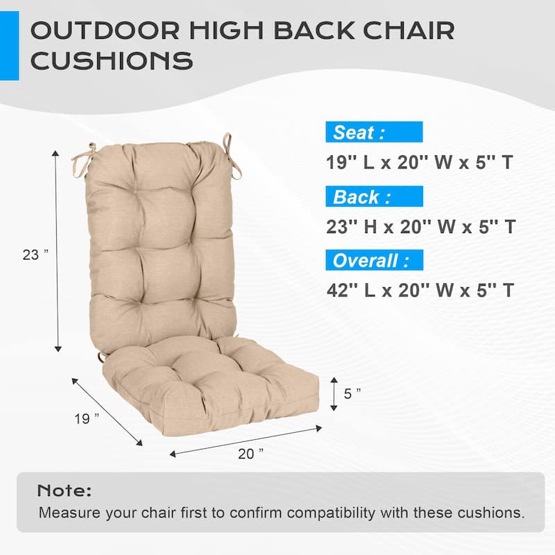 Aoodor Outdoor 42"x 20" x5" Tufted Back Cushions Patio Replacement Chair Cushion, Set of 2