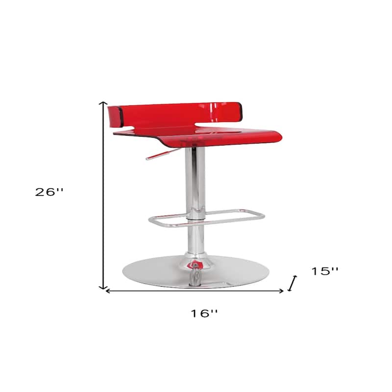 Acrylic Adjustable Height Pedestal Bar Chair with Swivel and Footrest - 16” x 15” x 26” (D x W x H)