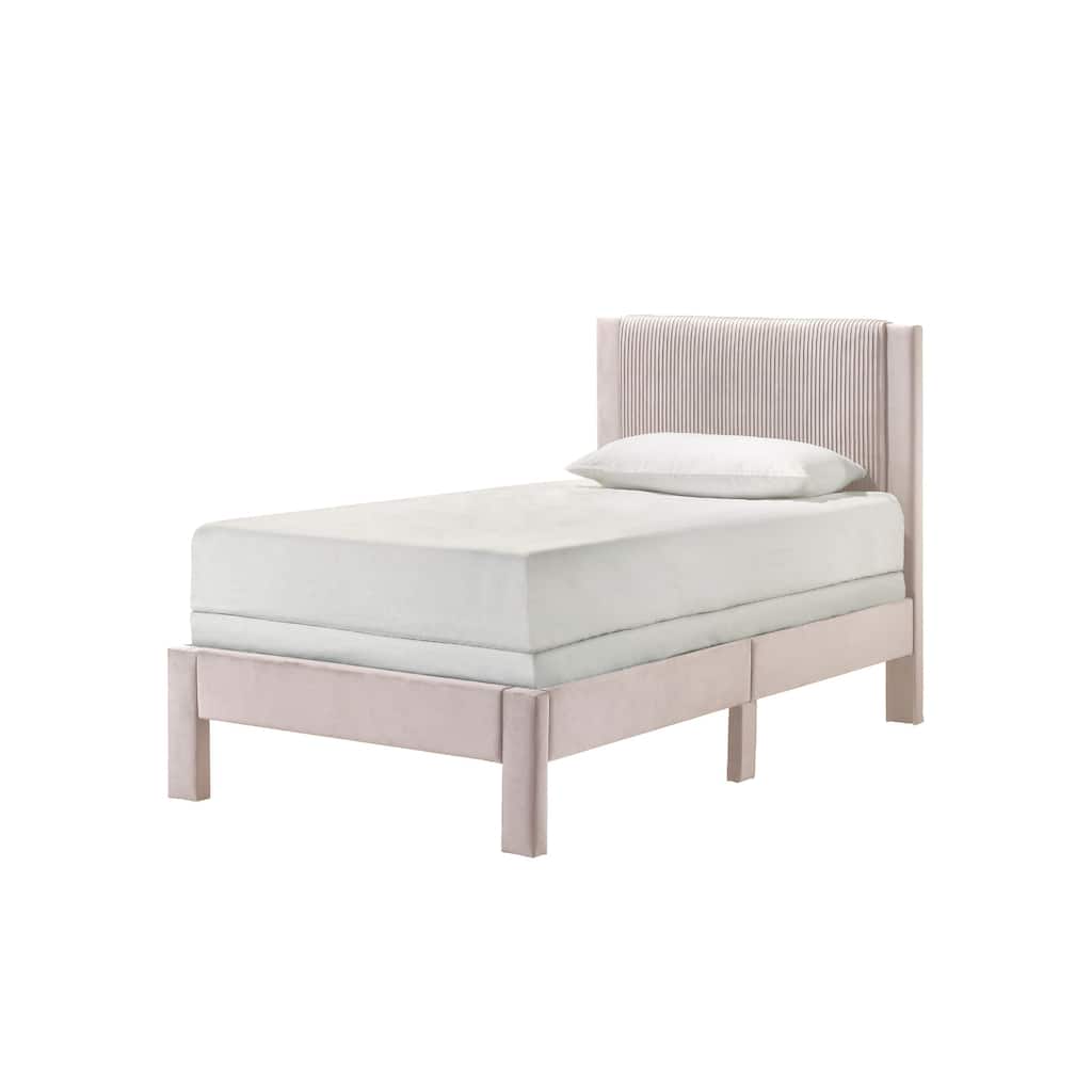 Cery Twin Size Platform Bed, Pink Upholstery, Textured Headboard
