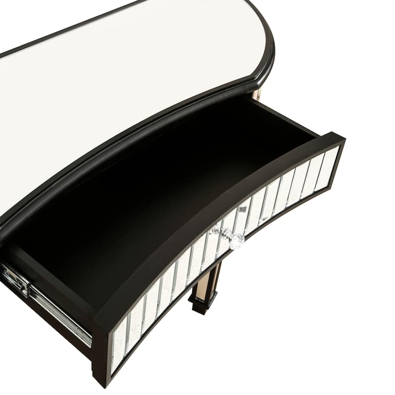GDFStudio - 47" Half-Moon Mirrored Console Table with Fluted Glass & Crystal Knob Drawer