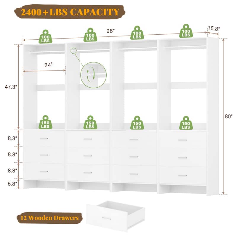 Cimly Freestanding Closet Sytem, Closet Organizer Wardrobe for Walk-in and Reach-in Closet
