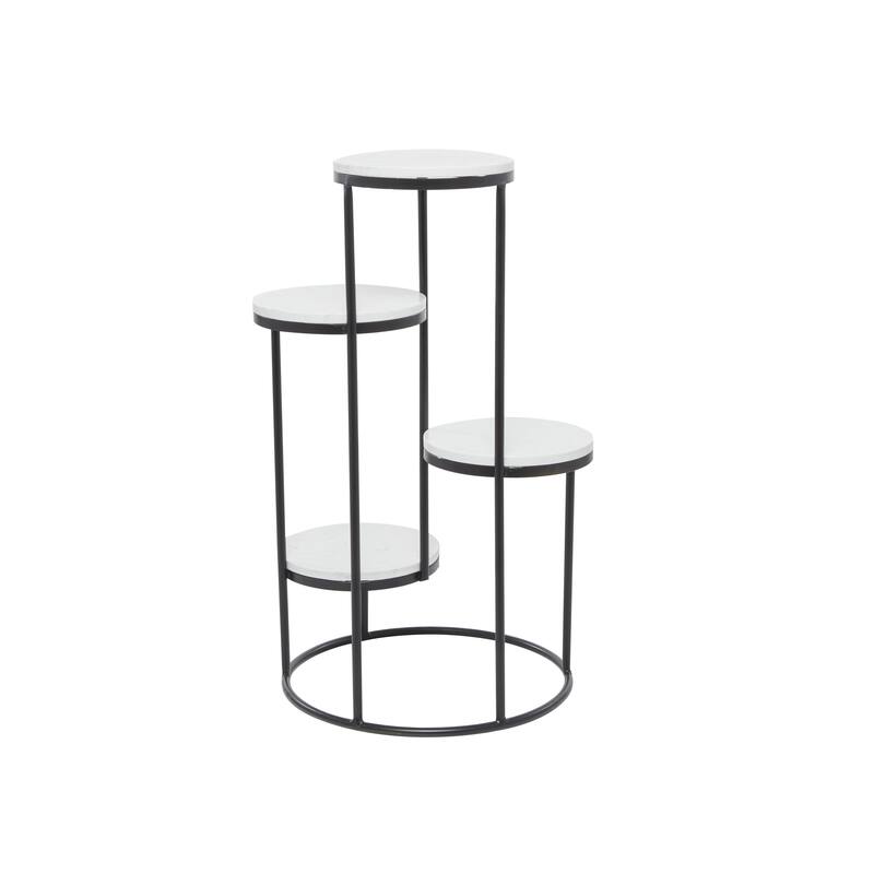 Marble 4 Tier Indoor Plantstand with Black Base - White - Roche River Decor