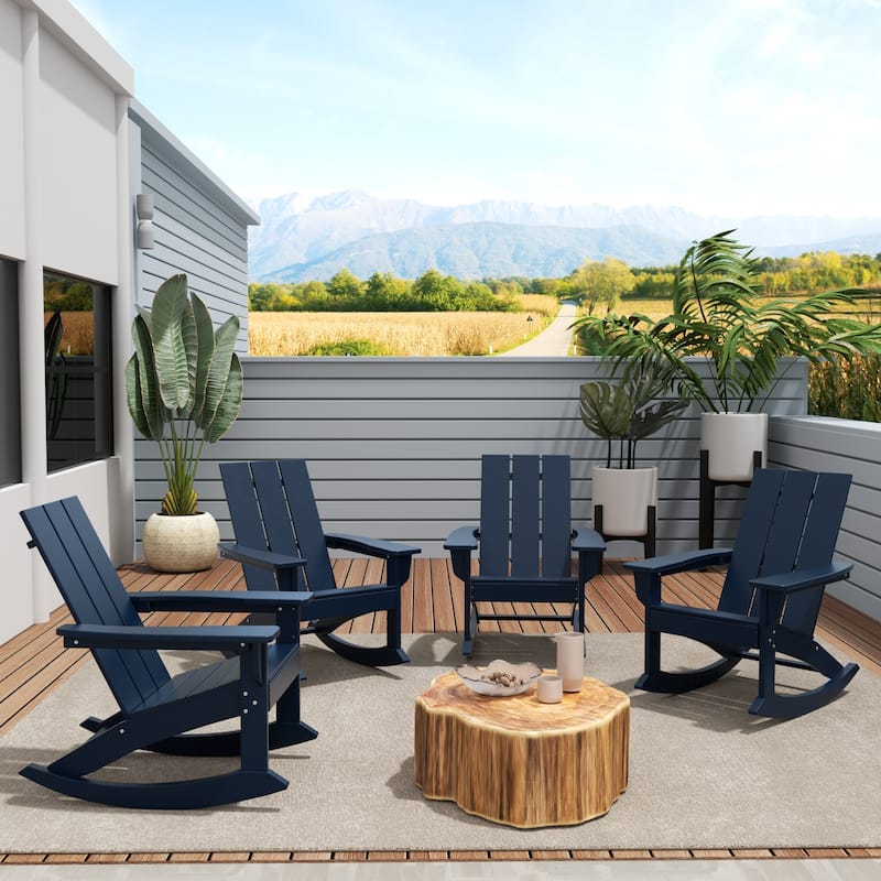 Shoreside Modern Eco-Friendly All Weather Poly Adirondack Rocking Chairs (Set of 4) - Navy Blue