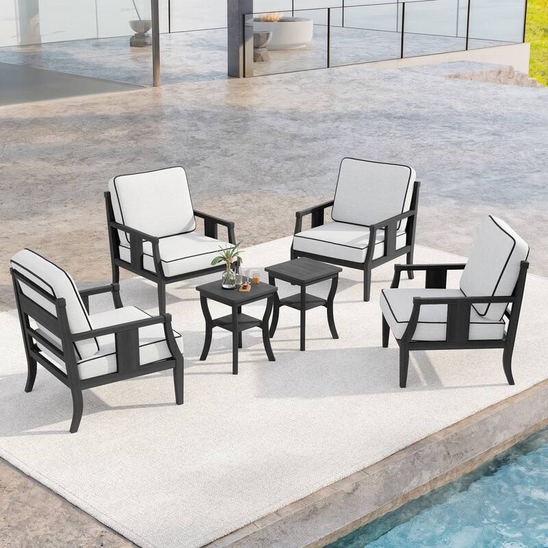 6-Piece Outdoor Teak Seating Set Armchair Patio Conversation Sets with 2 Tables, Cushion