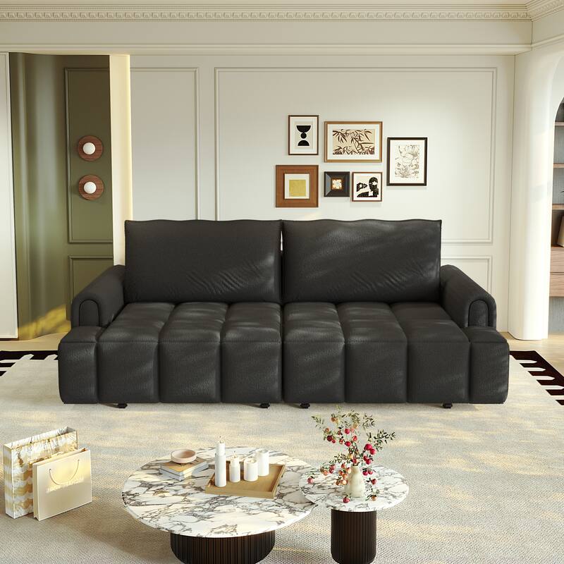 90.2" Comfy 4-Seater Modern Teddy Fabric Couch with Seats Storage, King Size 3-in-1 Convertible Sleeper Sofa Bed