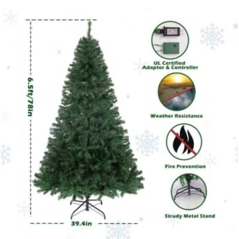 6.5FT Pre-Lit Premium Hinged Xmas Artificial Christmas Tree