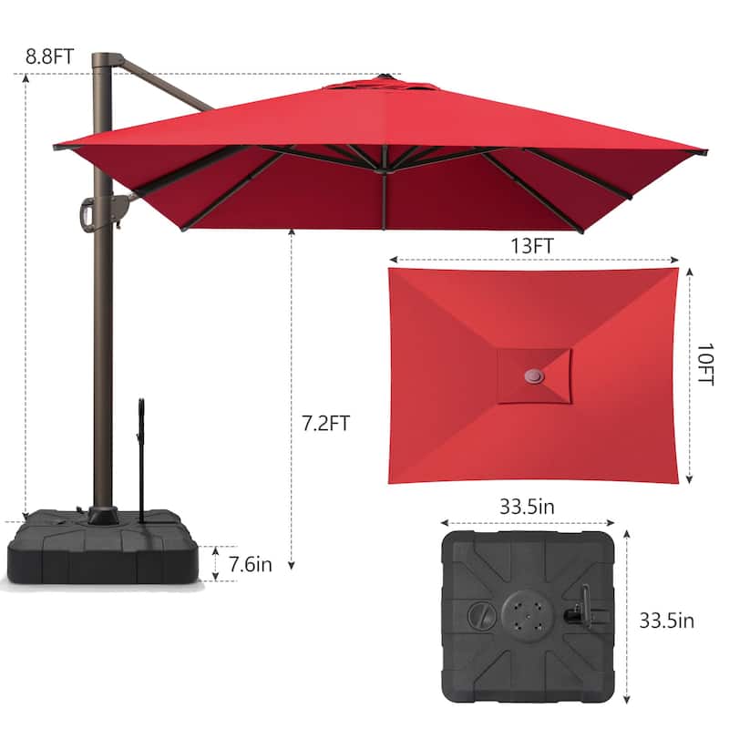 13 ft x 10 ft Luxury Outdoor Aluminum Patio Cantilever Offset Umbrella with Base Included