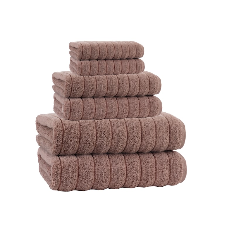 Vague Turkish Cotton 6 pcs Towel Set - 28x54'Bath ;16x26'Hand ;12x12'washcloths - Beige