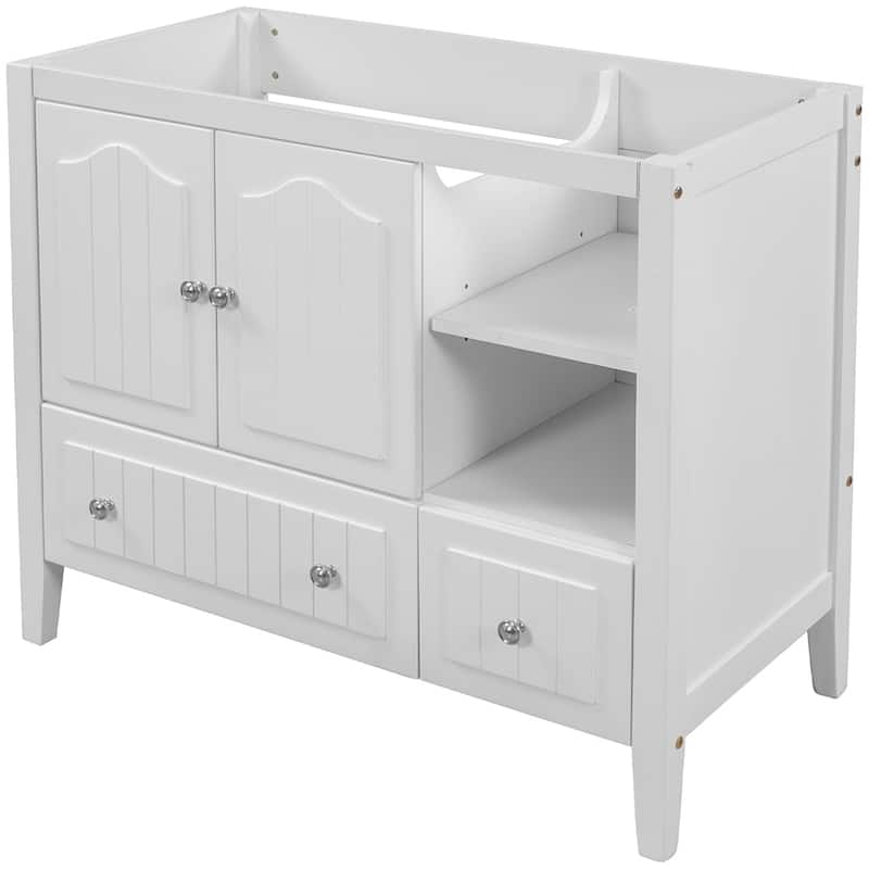 36" Bathroom Vanity with Ceramic Basin - Storage Cabinet with Drawers - White