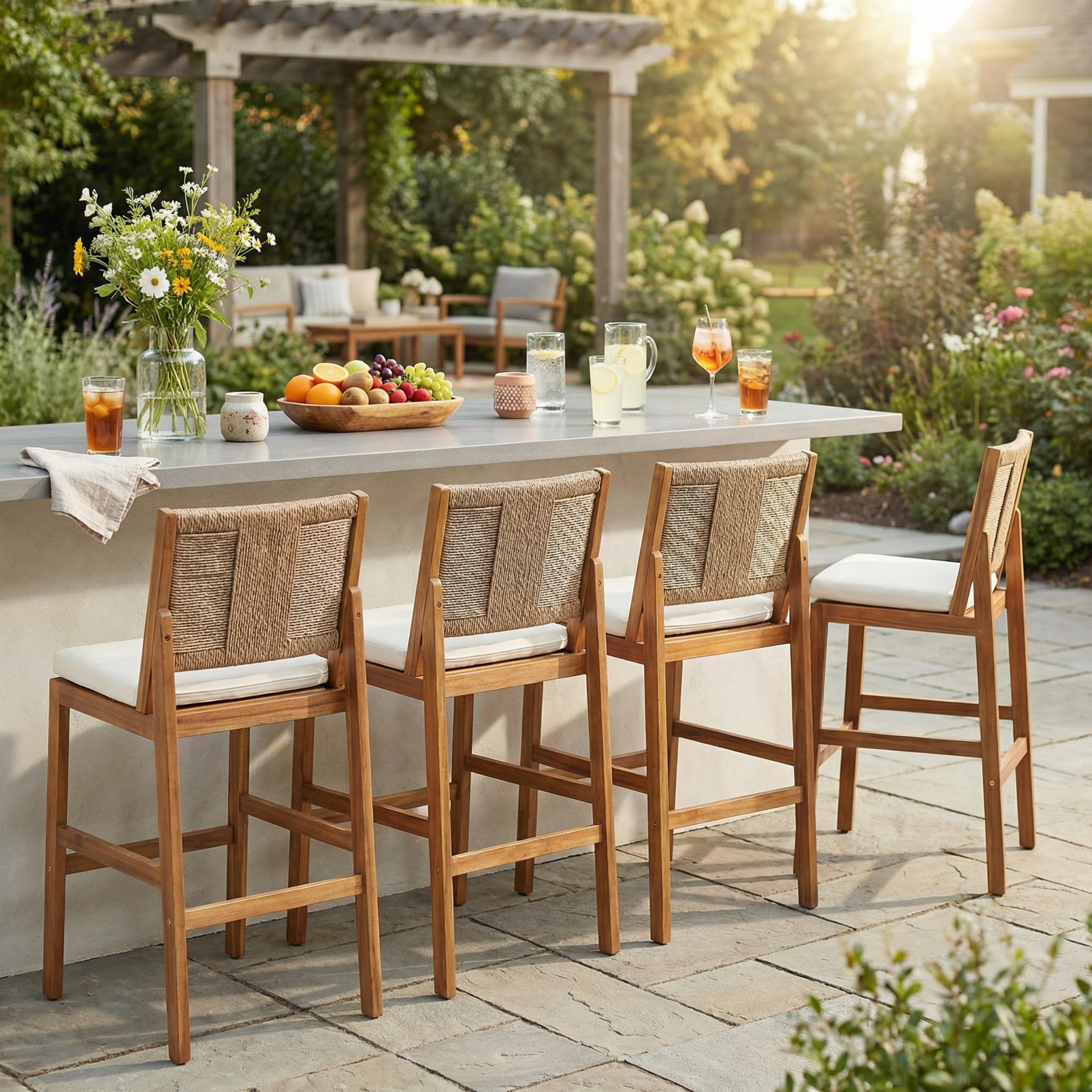 Christopher Knight Home - Arly Outdoor Bar Stool Solid Acacia Wood and Woven Wicker