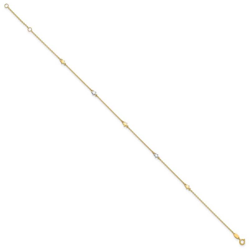 14k Two tone Gold 10+1" Polished 4mm Star Anklet (Spring-ring)