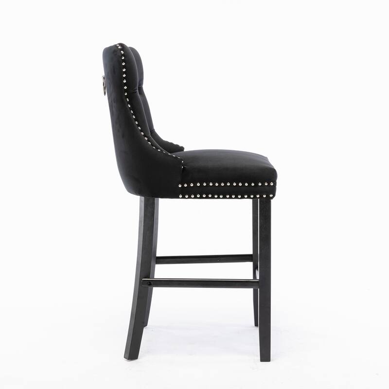 Counter Height Bar Chairs Set of 2, Bar stools with Button Tufted Back, Upholstered Kitchen Island Chairs with Footrest