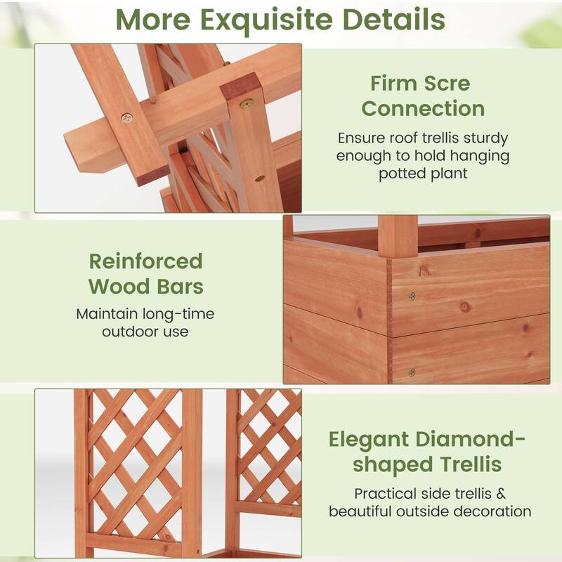 Gymax Raised Garden Bed Wooden Elevated Planter w/Side Trellis &