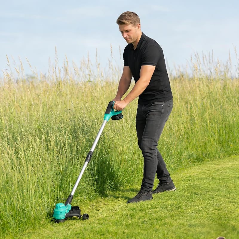 12" Cordless Weed Wacker, Grass Trimmer with Wheels, 8 pcs Spools Lines