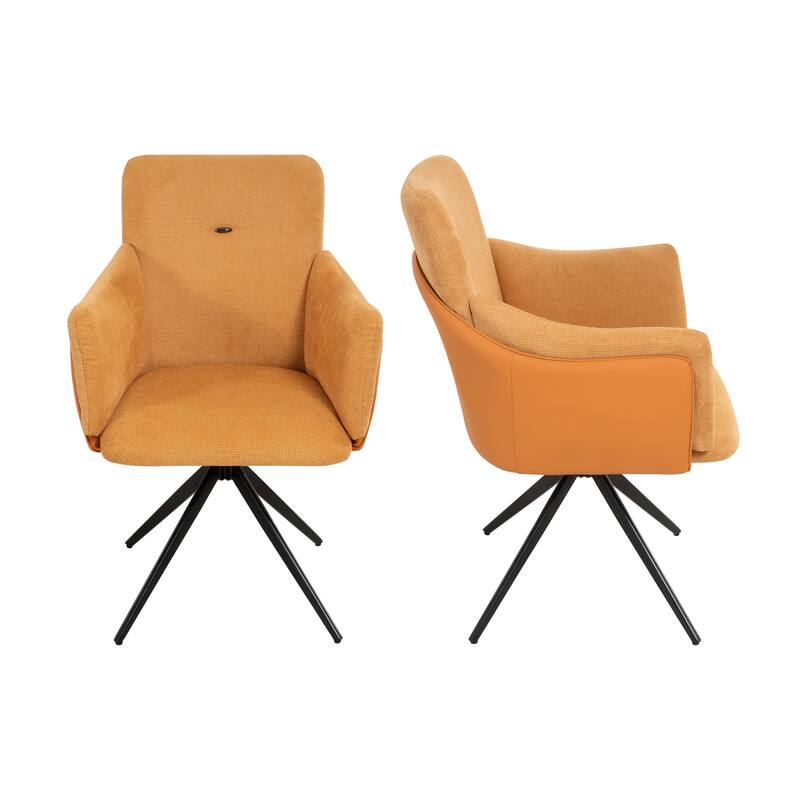 360° Swivel Home Office Desk Chairs Set of 2,Dining Chairs with Arm, Upholstered Bedroom Chairs with Metal Base,Makeup Chair