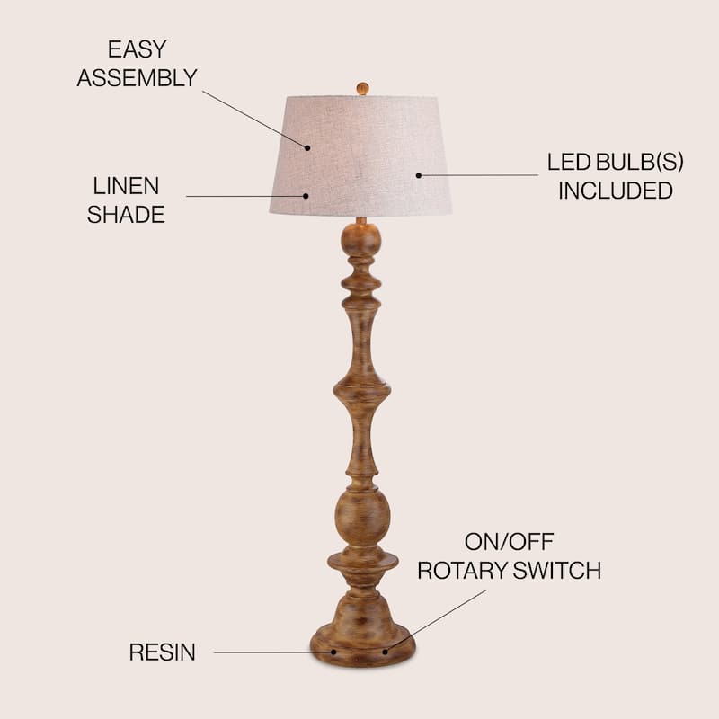 Amelia 67" Resin LED Floor Lamp, Brown by JONATHAN Y - 67" H x 20" W x 20" D