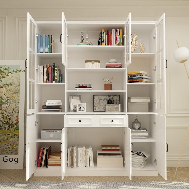 Tall Storage Cabinet Glass Doors Display Cabinet Bookcase Home Office