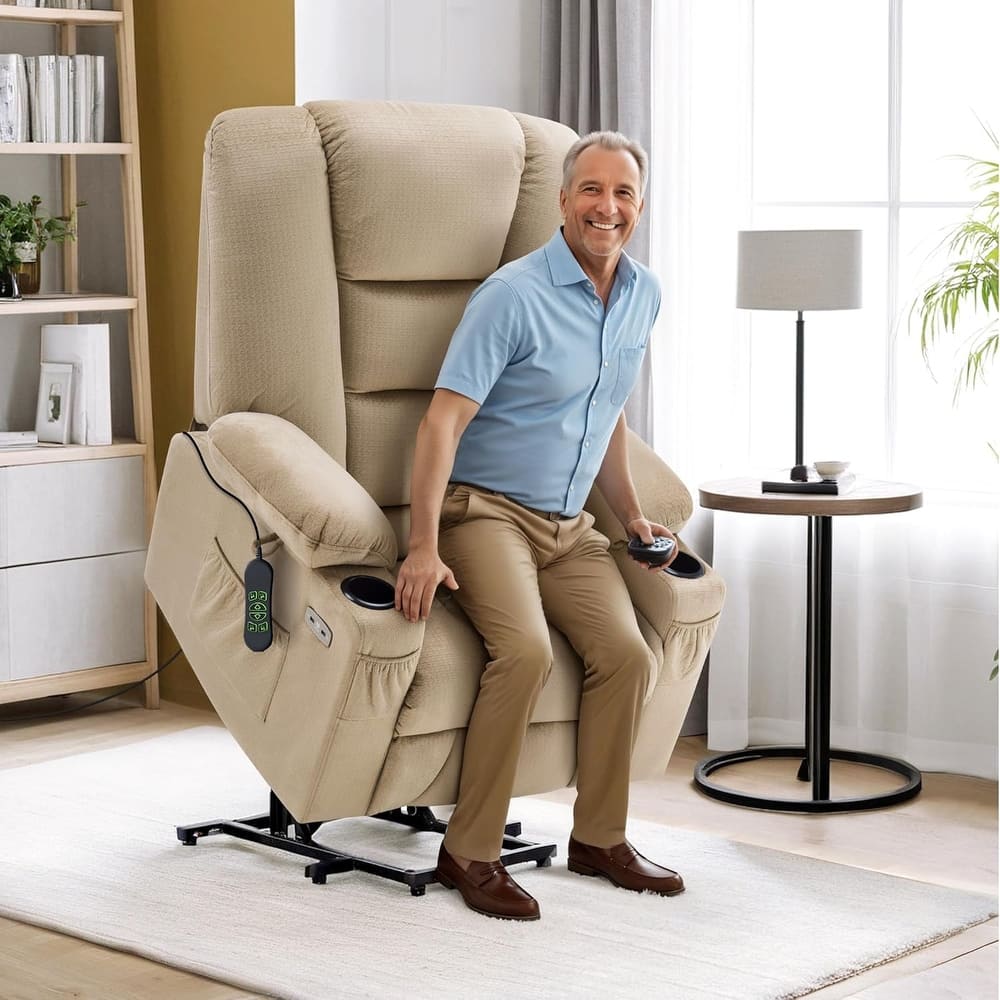 MCombo Large Electric Power Lift Recliner Chair with Massage and Heat for Elderly, Fabric 7549
