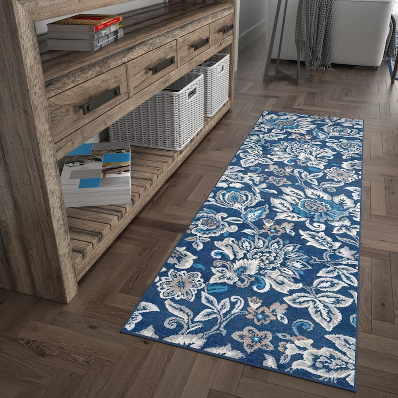 Carrington Farmhouse Floral & Botanical Indoor Area Rug - 2'3'' x 7'3'' - Dark Blue