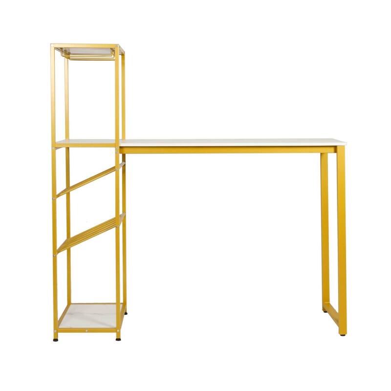 Modern Freestanding Metal Bar Table with Bottle and Stemware Storage