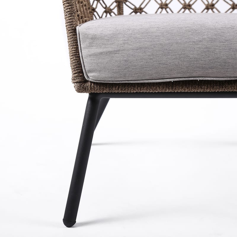 Marco Indoor Outdoor Steel Lounge Chair with Rope and Grey Cushion