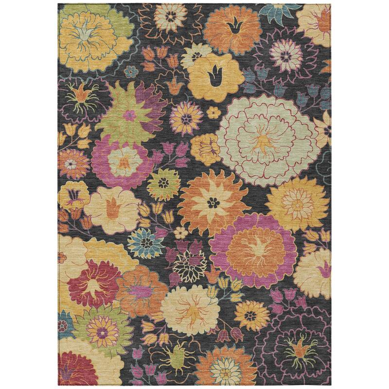Machine Washable Indoor/ Outdoor Modern Floral Chantille Rug