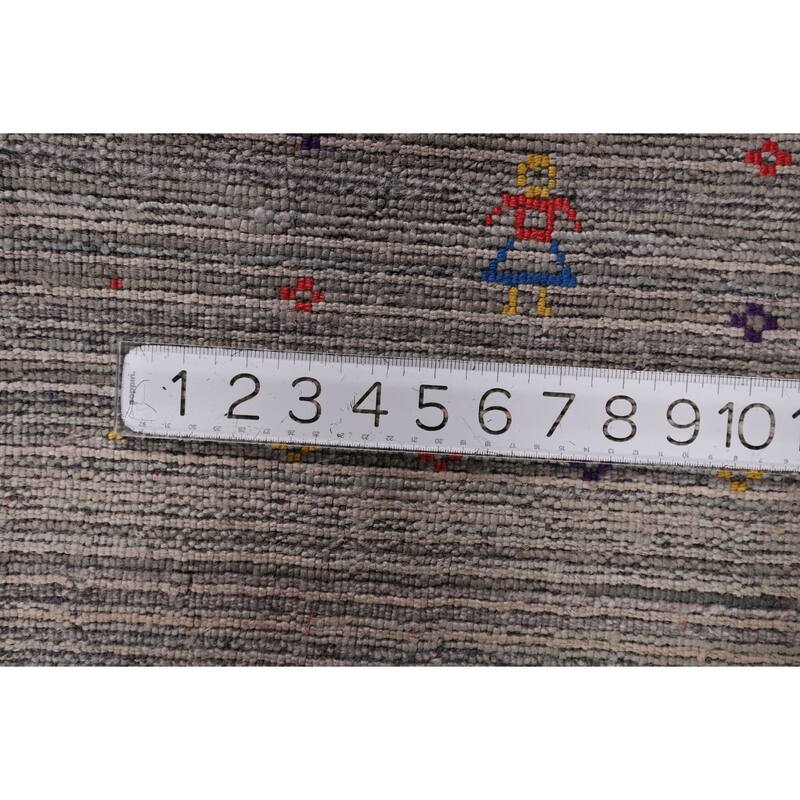 Gray & Green Striped Gabbeh Oriental Area Rug Handmade Silk Carpet - 5'2" x 7'10"