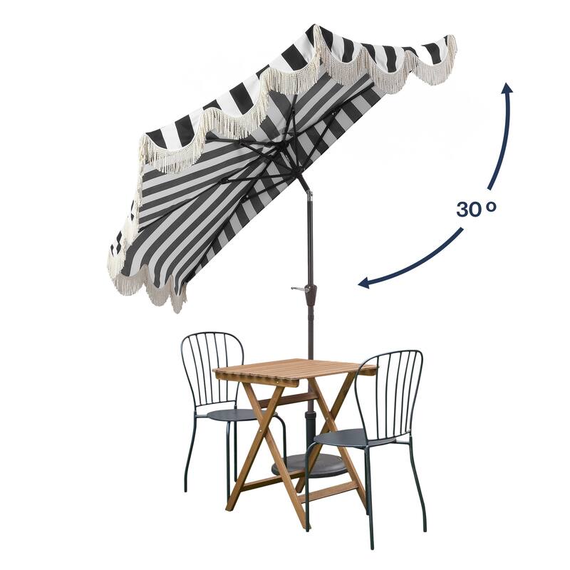 9ft Half Market Umbrella, Scalloped, Crank, Tilt, UV, by JONATHAN Y
