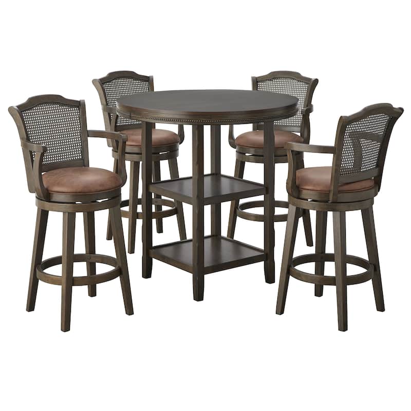 Lifestorey Thurston Pub Set with Solid Wood and Cane Swivel Stools