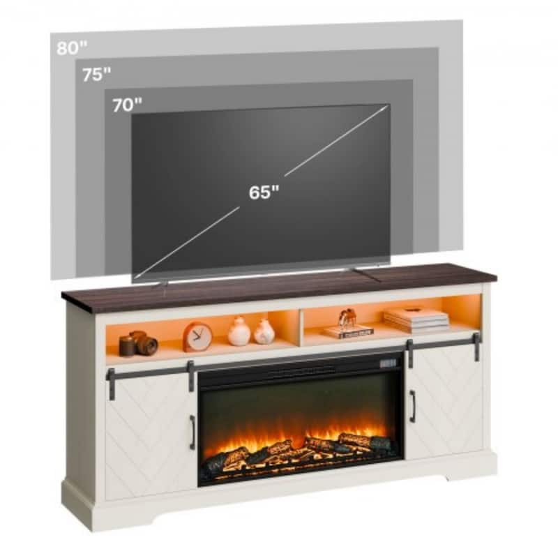 80" TV Console with Built-in Electric Fireplace and Remote Control LED Ambiance Storage Cabinets - 36.22” x 5.12” x 17.52”