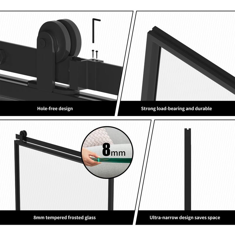 Mixoy Glass Sliding Barn Door and Hardware Included- Clear Tempered Glass,Aluminum Frame,Pre-Drilled,Soft Close