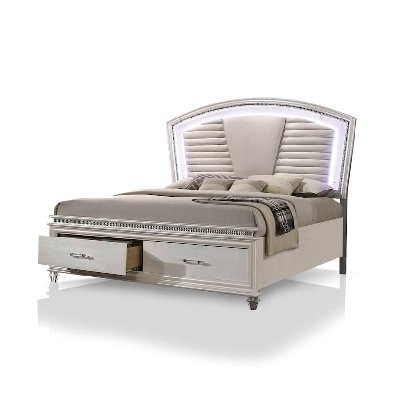 Xian Contemporary Wood Faux Leather Upholstered Tufted Storage Platform Bed with LED by Furniture of America