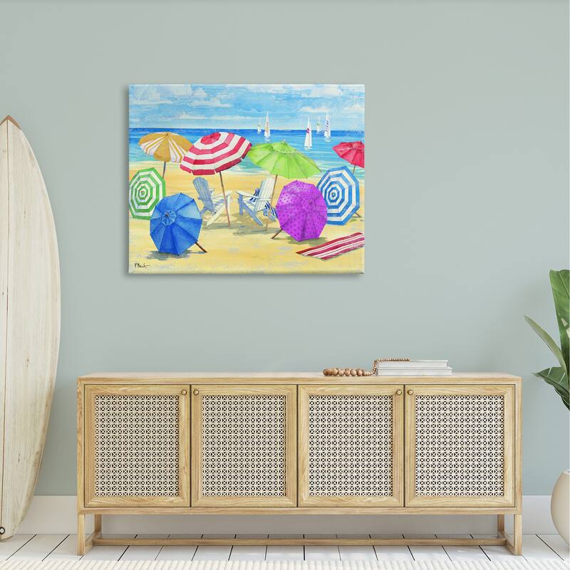 Stupell Umbrella Coast Vibrant Beach Landscape Stretched Canvas Wall Art, Design by Paul Brent