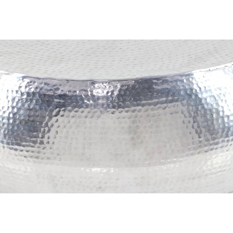 Aluminum Metal Coffee Table with Hammered Design - Silver - Roche River Decor