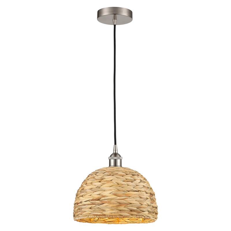 Innovations Lighting Endless Possibilities Edison - Woven Rattan - 1 Light 12" Cord Hung Mini Pendant - Brushed Satin Nickel