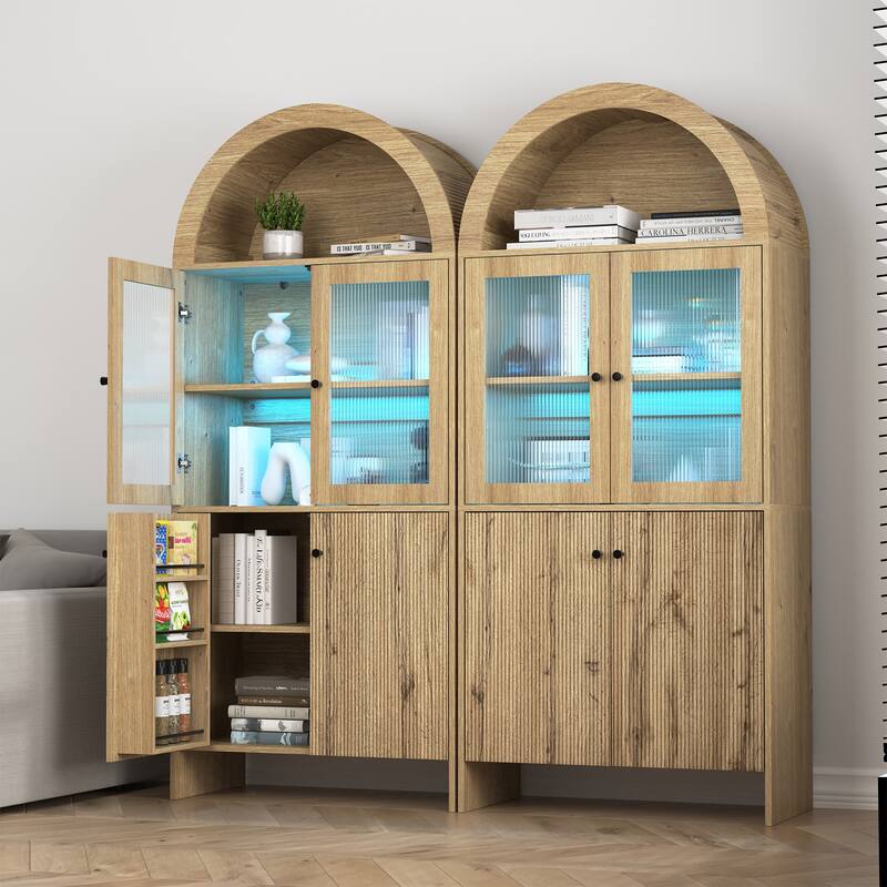 Anmytek Lighted Display Cabinet Pantry Storage with LED Dome Top Modern Home Decor